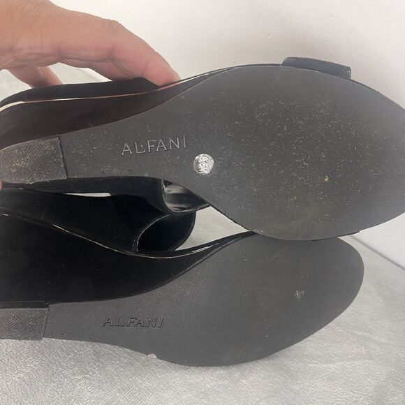 Alfani Wedge Sandals Black Velvet Size 9.5 Comfort Ankle Strap Back Zipper - Picture 9 of 10